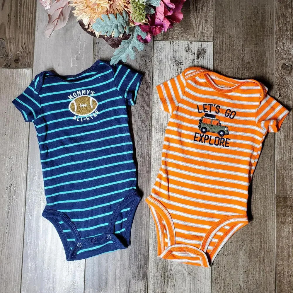 Carter's Baby Boy 6m 6 months Cotton Striped Bodysuit Bundle Orange Blue NWOT